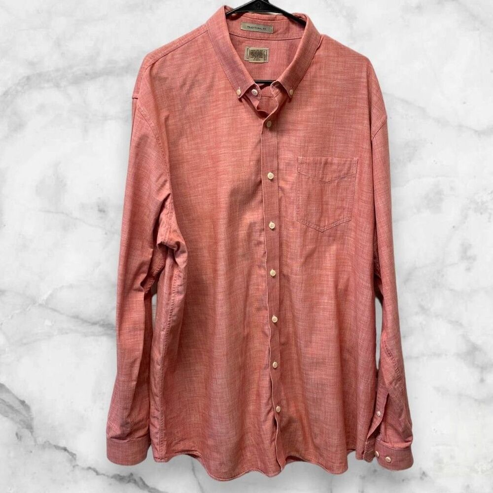 LL Bean Men's XXL Traditional Fit Long Sleeve Shirt - Salmon Pink, 100% Cotton